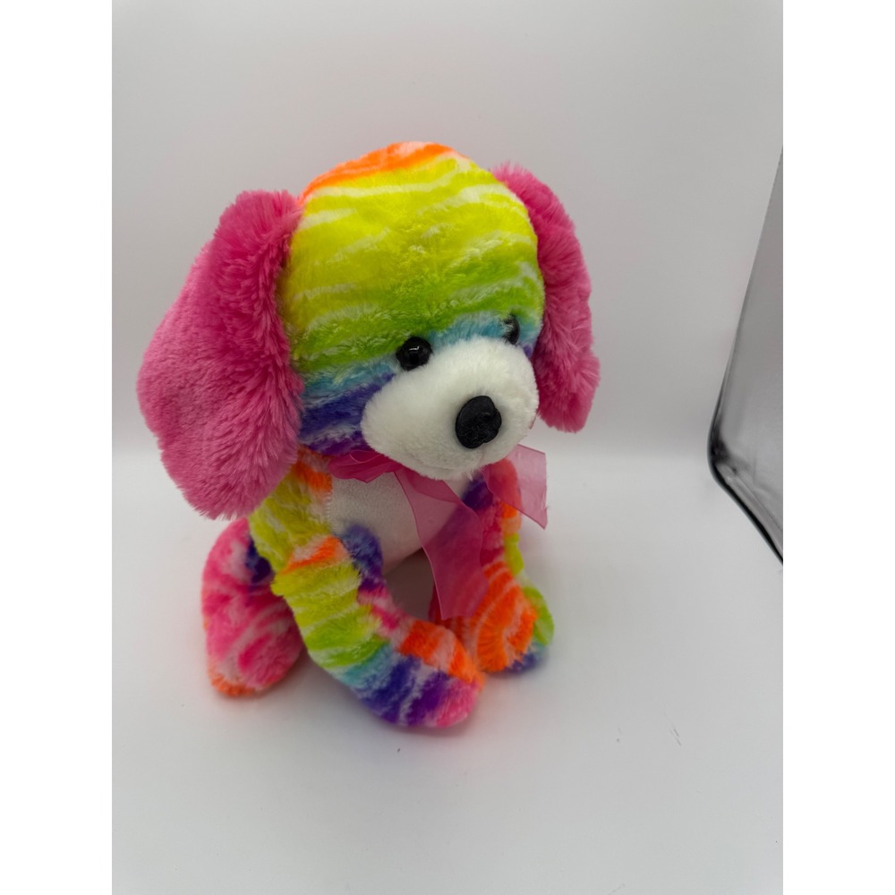 DanDee Neon Dog Plush Stuffed Animal Toy 12" Soft Bow